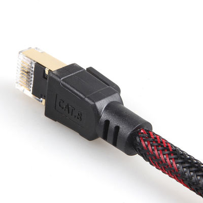 Câble de raccordement intérieur extérieur Cat8 en nylon tressé rouge noir 26AWG 40Gbps
