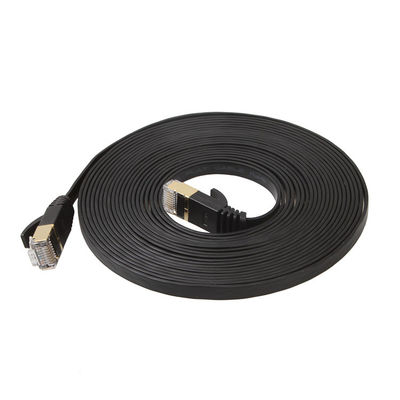 Câble plat noir pratique d'Ethernet de Cat6 avec les connecteurs Rj45 sans accroc protégés par or