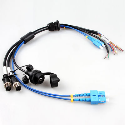 Câble équipé imperméable aérospatial de harnais de fil M12+USB Female+Fiber optique