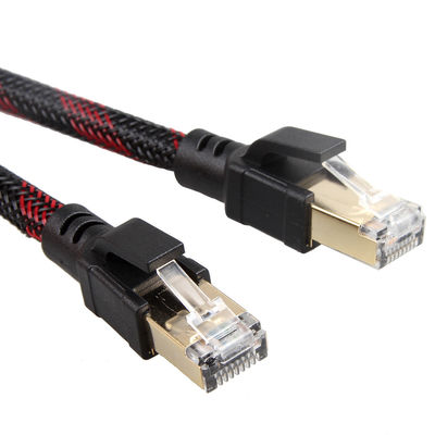 Câble de raccordement intérieur extérieur Cat8 en nylon tressé rouge noir 26AWG 40Gbps