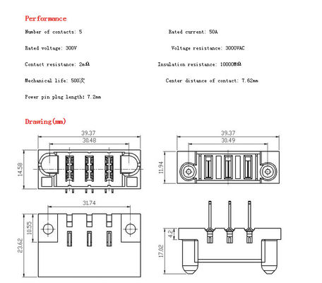 Connecteur de lame pratique de puissance d'OEM, MISTA 3 Pin Electrical Cable Connectors