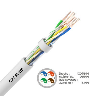 Le câble Ethernet durable de réseau de 23AWG Cat5e, 4 paires 1000ft UTP a protégé le câble